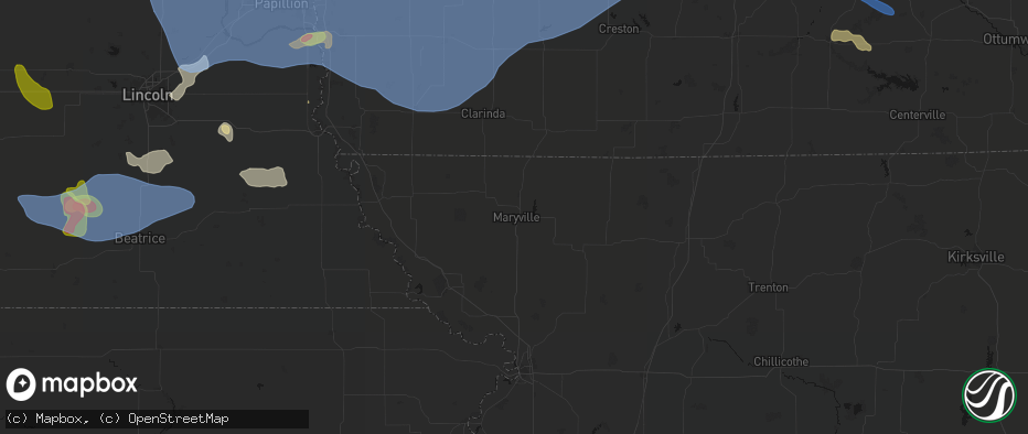 Hail map in Maryville, MO on June 5, 2026