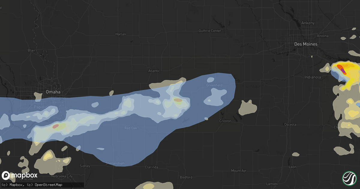 Hail map in Massena, IA on June 5, 2026