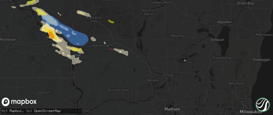 Hail map in Mauston, WI on June 5, 2026