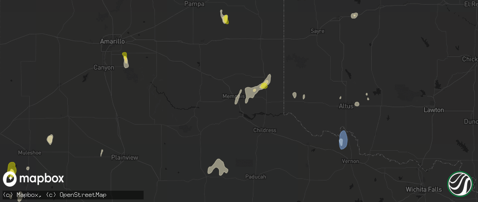 Hail map in Memphis, TX on June 5, 2026