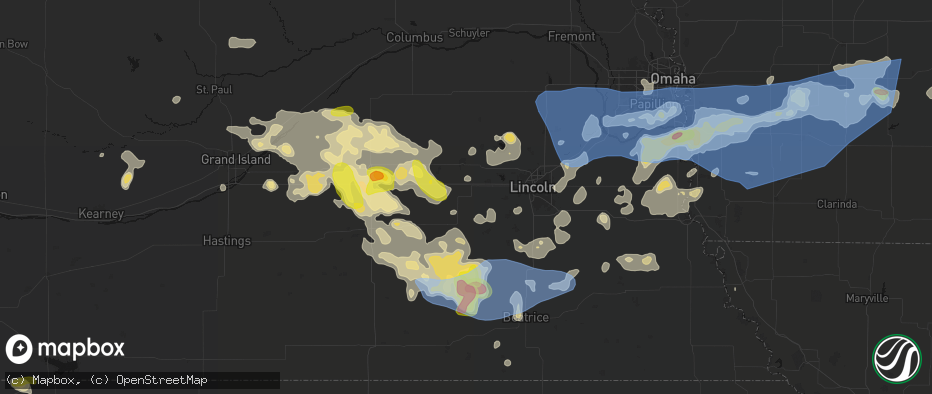 Hail map in Milford, NE on June 5, 2026