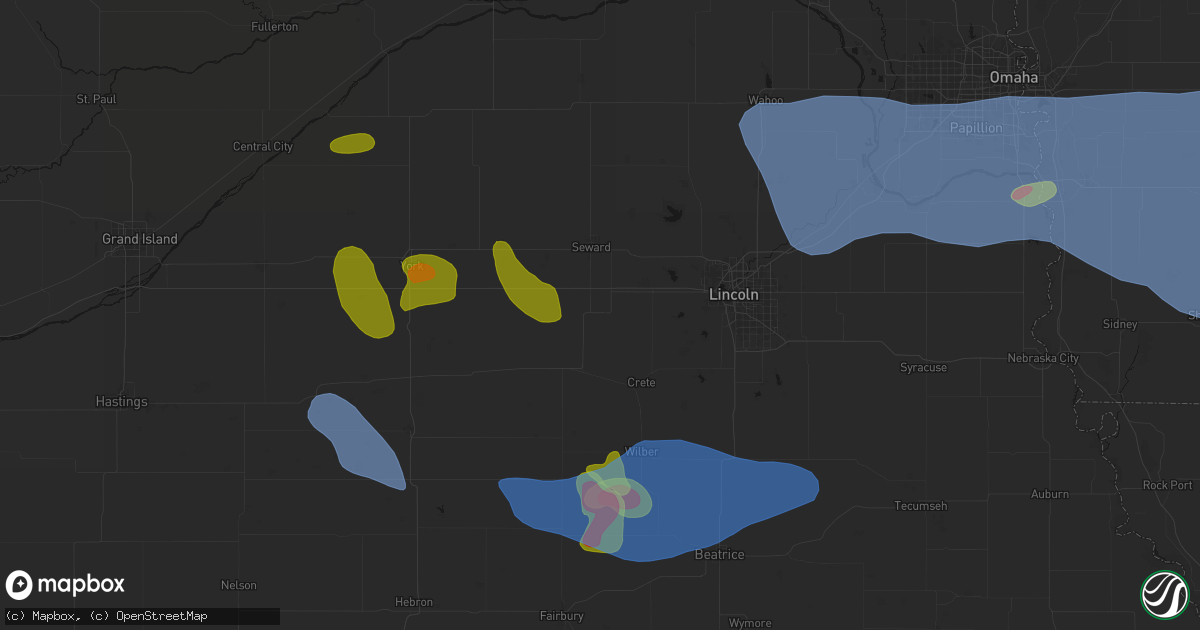 Hail map in Milford, NE on June 5, 2026