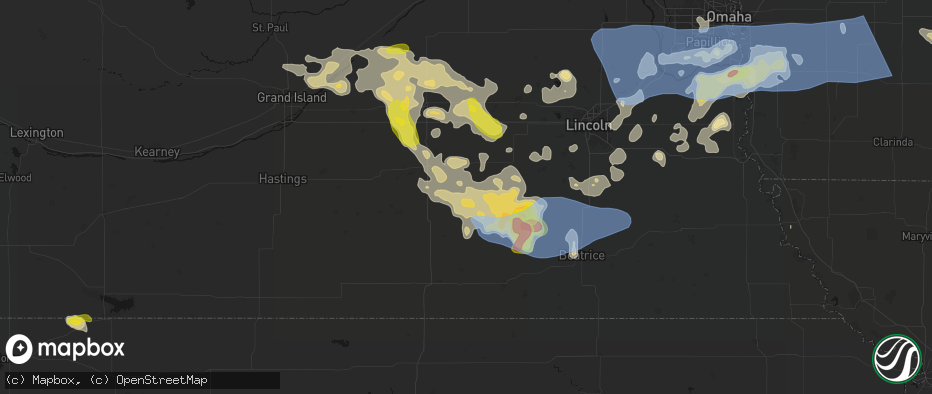 Hail map in Milligan, NE on June 5, 2026
