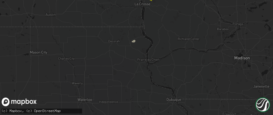 Hail map in Monona, IA on June 5, 2026