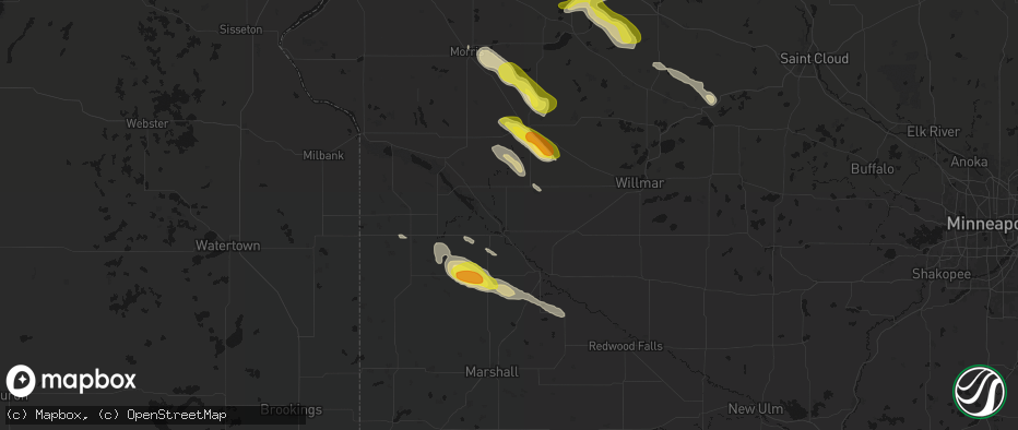 Hail map in Montevideo, MN on June 5, 2026