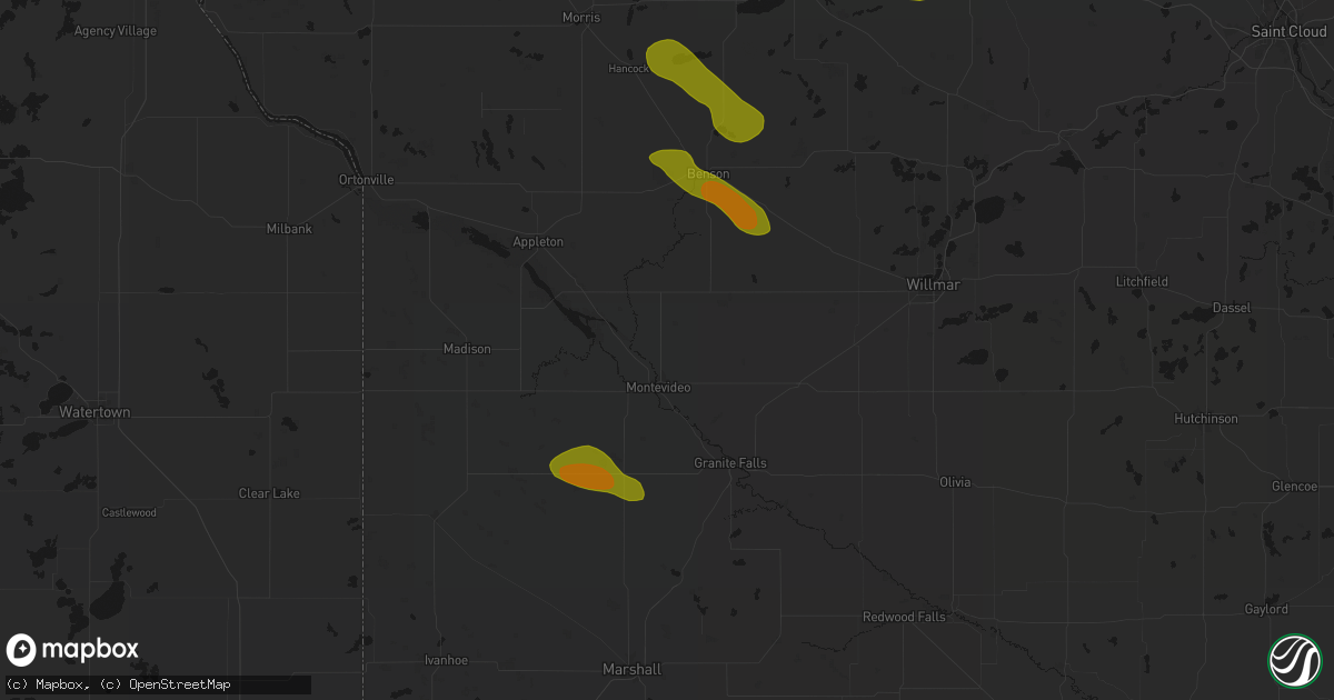 Hail map in Montevideo, MN on June 5, 2026