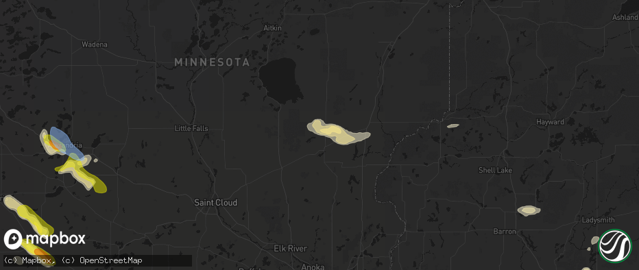 Hail map in Mora, MN on June 5, 2026