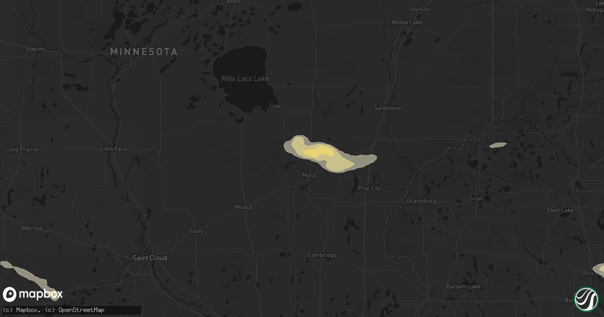Hail map in Mora, MN on June 5, 2026