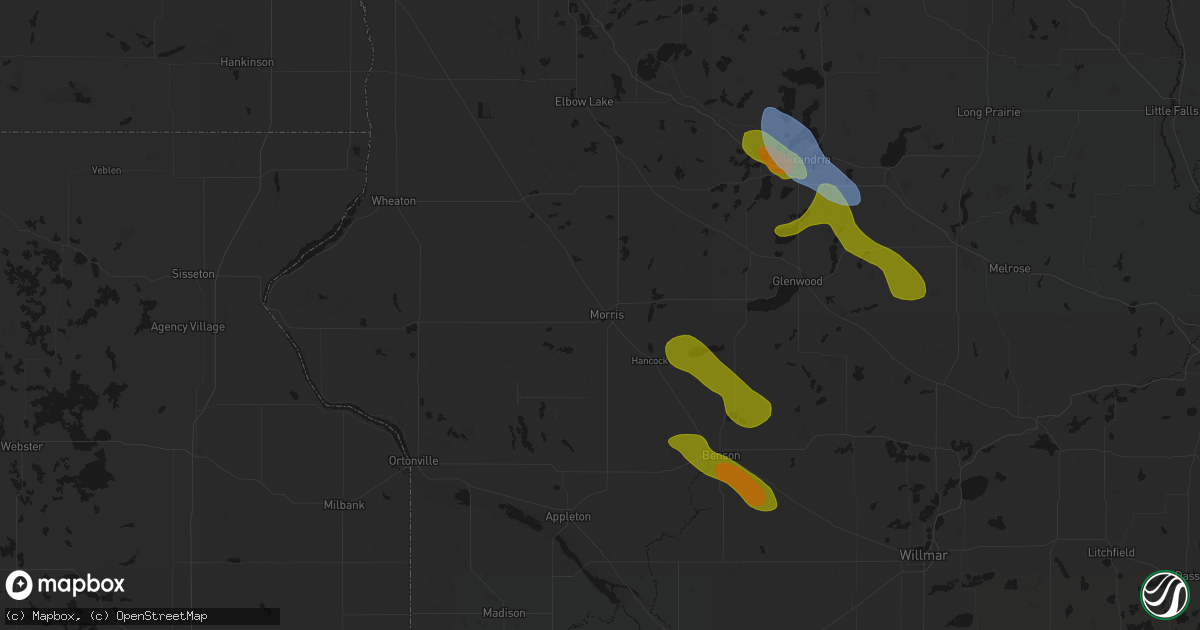 Hail map in Morris, MN on June 5, 2026