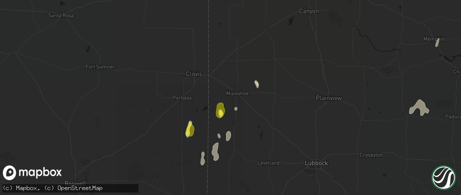 Hail map in Muleshoe, TX on June 5, 2026