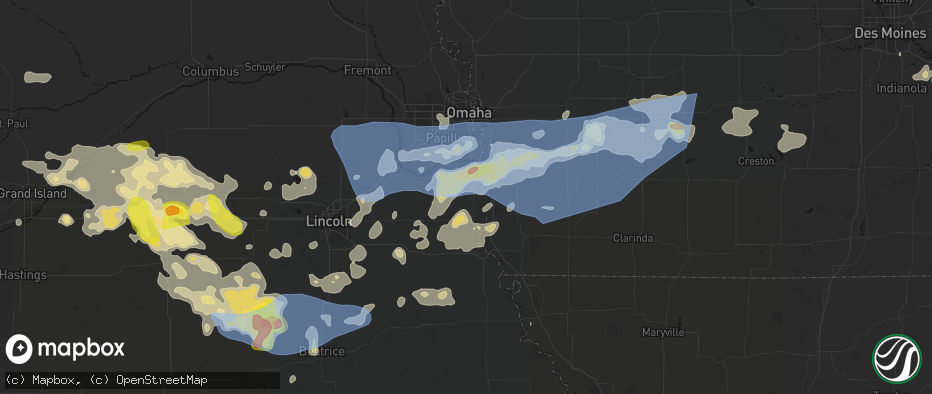 Hail map in Murray, NE on June 5, 2026
