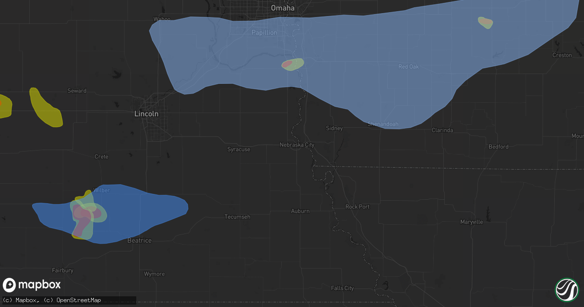 Hail map in Nebraska City, NE on June 5, 2026