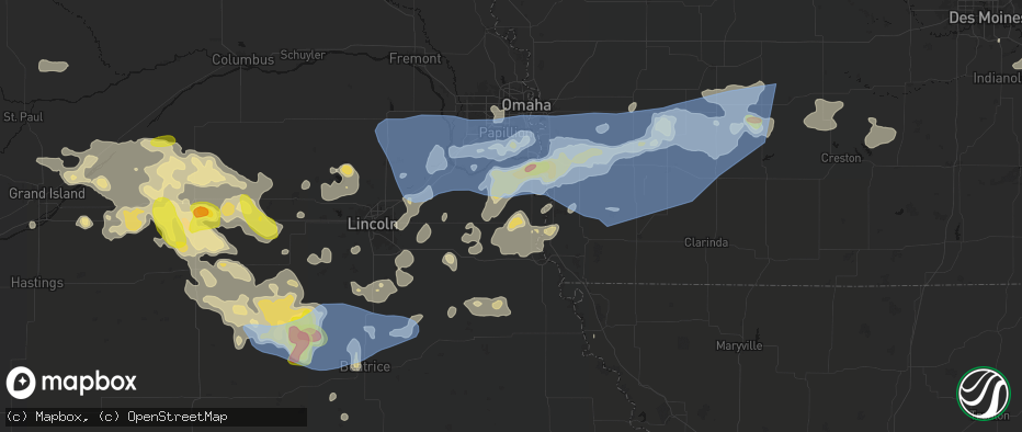 Hail map in Nehawka, NE on June 5, 2026