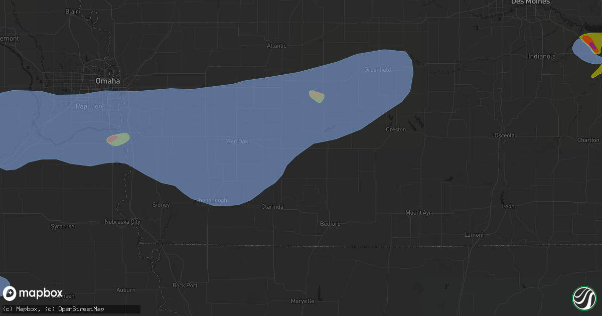 Hail map in Nodaway, IA on June 5, 2026