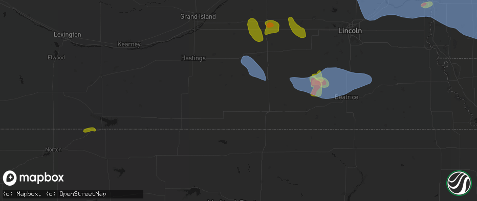 Hail map in Oak, NE on June 5, 2026