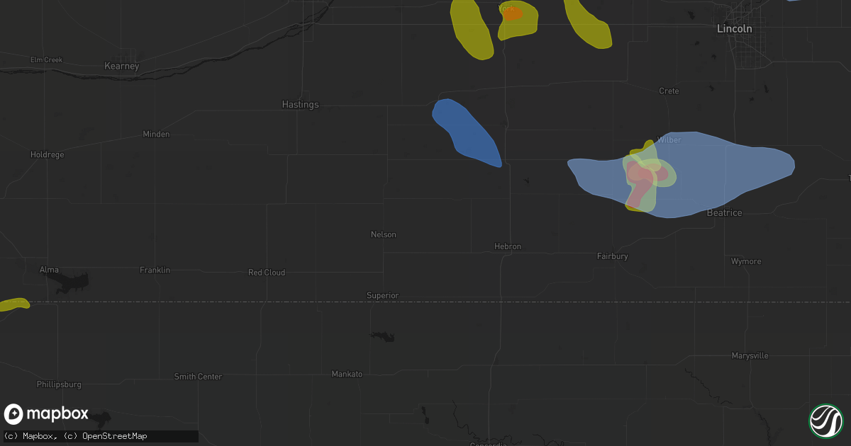 Hail map in Oak, NE on June 5, 2026