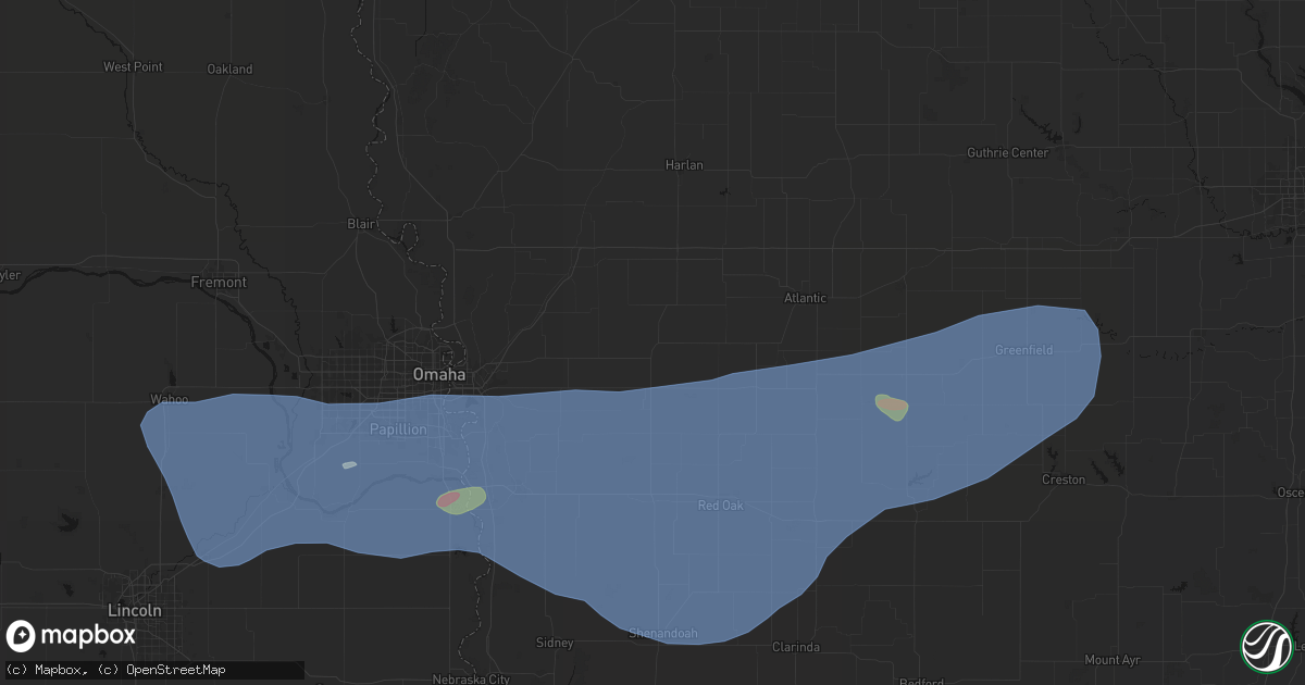 Hail map in Oakland, IA on June 5, 2026
