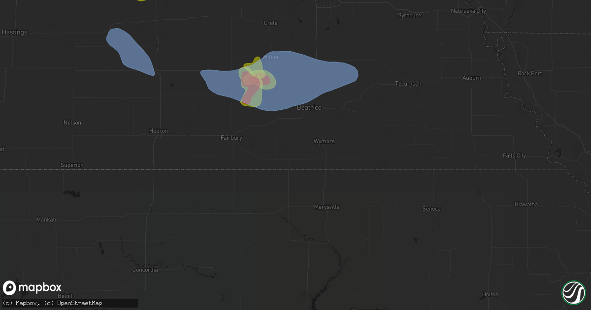 Hail map in Odell, NE on June 5, 2026