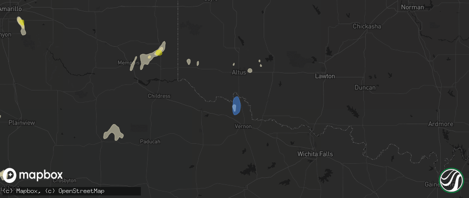 Hail map in Odell, TX on June 5, 2026