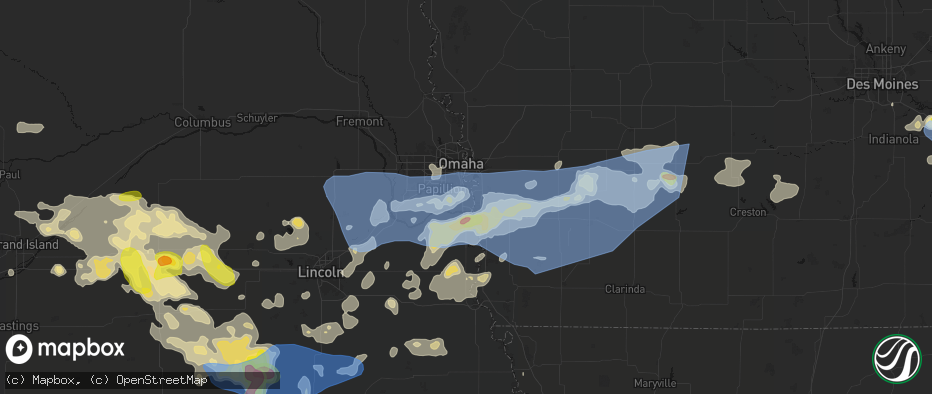 Hail map in Offutt Afb, NE on June 5, 2026