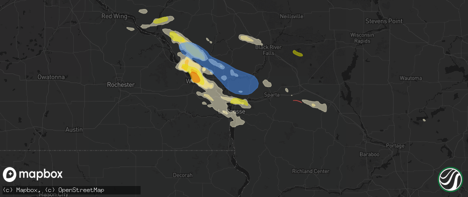Hail map in Onalaska, WI on June 5, 2026