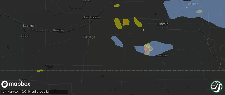 Hail map in Ong, NE on June 5, 2026