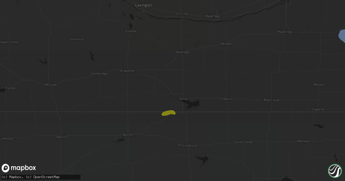 Hail map in Orleans, NE on June 5, 2026