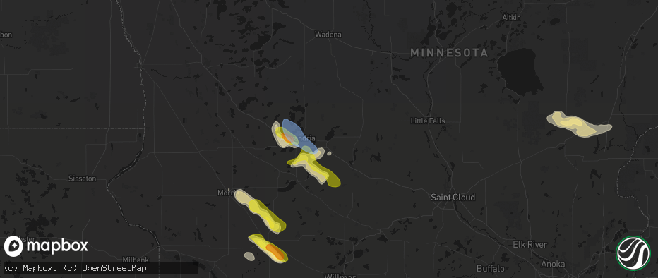 Hail map in Osakis, MN on June 5, 2026