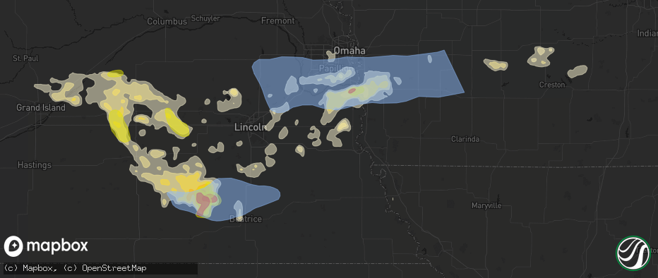 Hail map in Otoe, NE on June 5, 2026