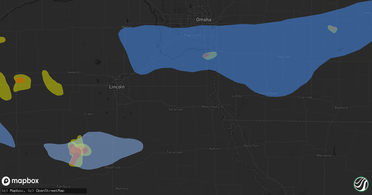 Hail map in Otoe, NE on June 5, 2026