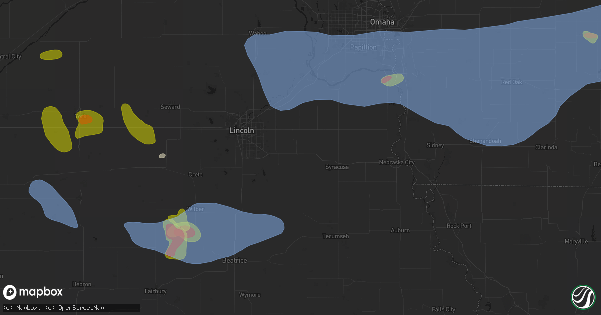 Hail map in Palmyra, NE on June 5, 2026