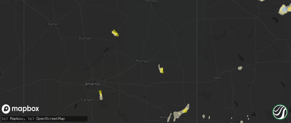 Hail map in Pampa, TX on June 5, 2026