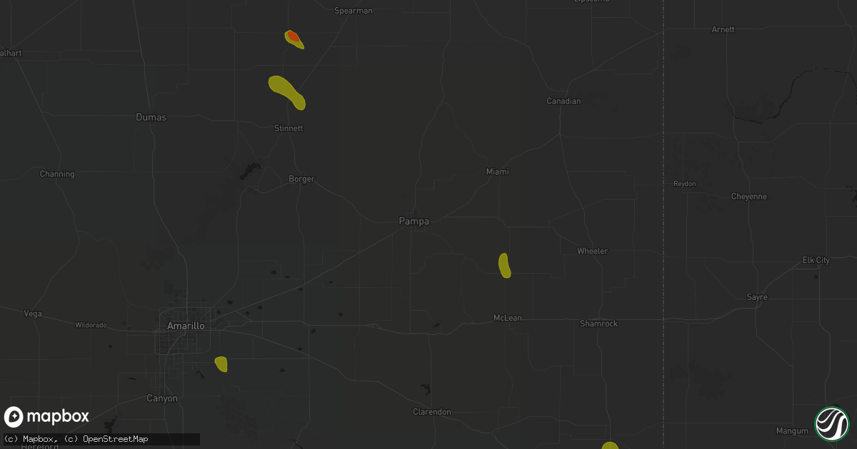Hail map in Pampa, TX on June 5, 2026