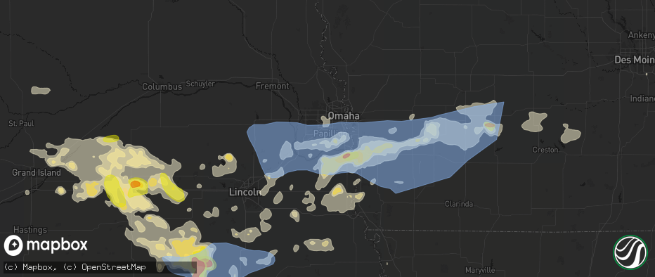 Hail map in Papillion, NE on June 5, 2026