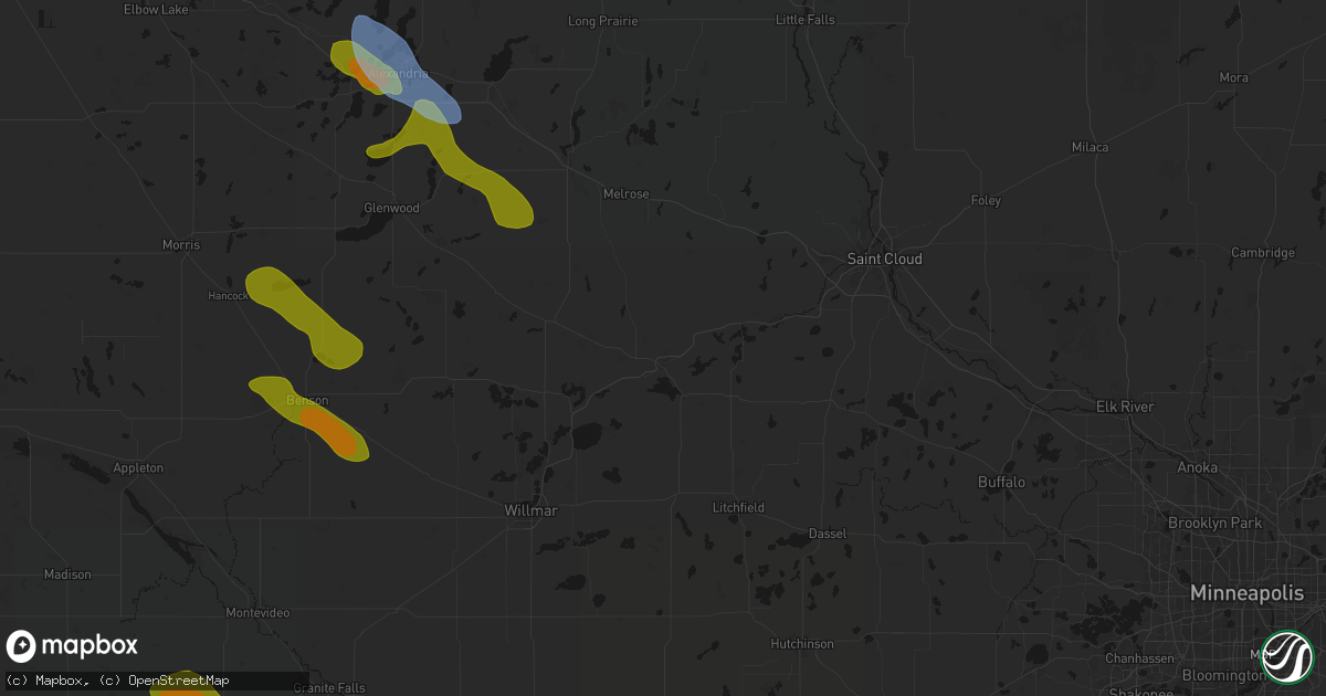 Hail map in Paynesville, MN on June 5, 2026
