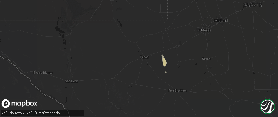 Hail map in Pecos, TX on June 5, 2026