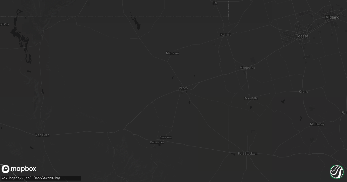 Hail map in Pecos, TX on June 5, 2026