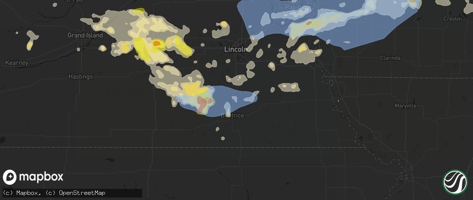 Hail map in Pickrell, NE on June 5, 2026