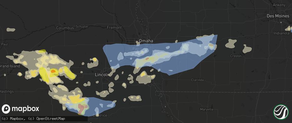 Hail map in Plattsmouth, NE on June 5, 2026