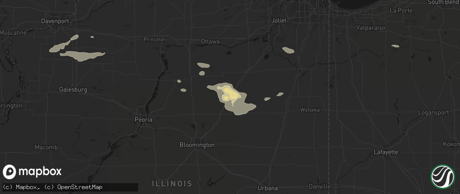 Hail map in Pontiac, IL on June 5, 2026