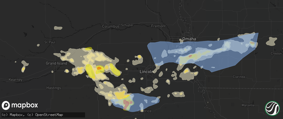 Hail map in Raymond, NE on June 5, 2026