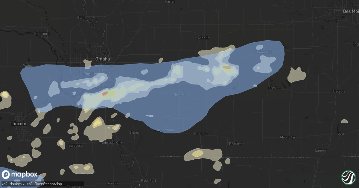Hail map in Red Oak, IA on June 5, 2026