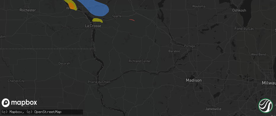 Hail map in Richland Center, WI on June 5, 2026