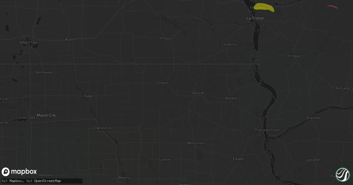 Hail map in Ridgeway, IA on June 5, 2026