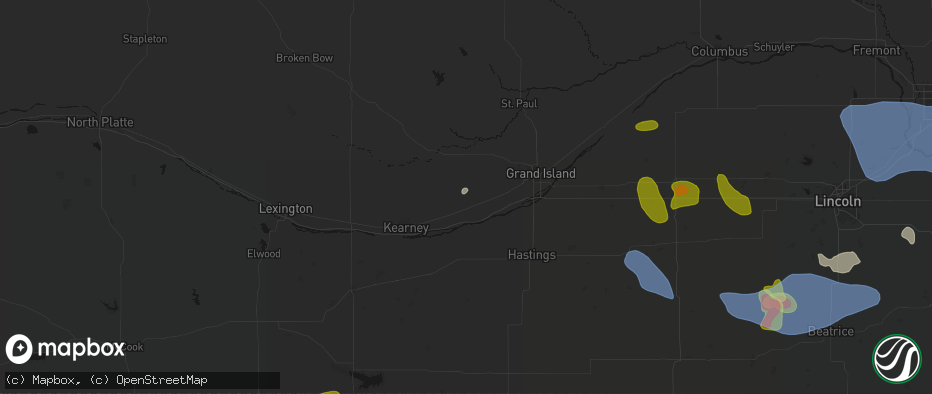 Hail map in Shelton, NE on June 5, 2026