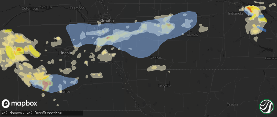 Hail map in Shenandoah, IA on June 5, 2026