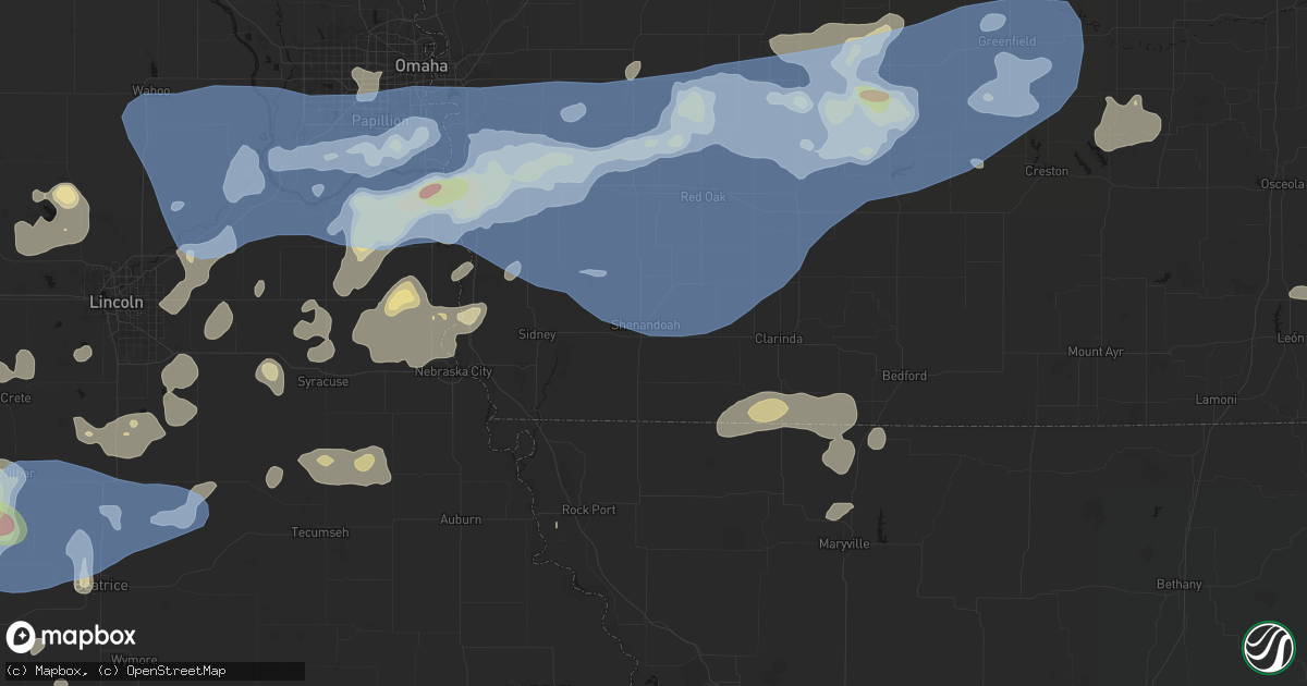 Hail map in Shenandoah, IA on June 5, 2026