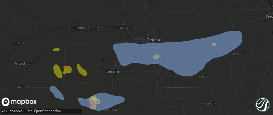 Hail map in South Bend, NE on June 5, 2026