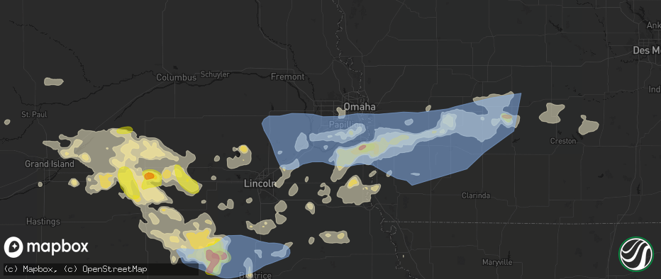 Hail map in Springfield, NE on June 5, 2026