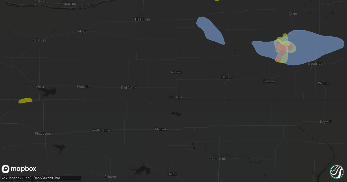 Hail map in Superior, NE on June 5, 2026